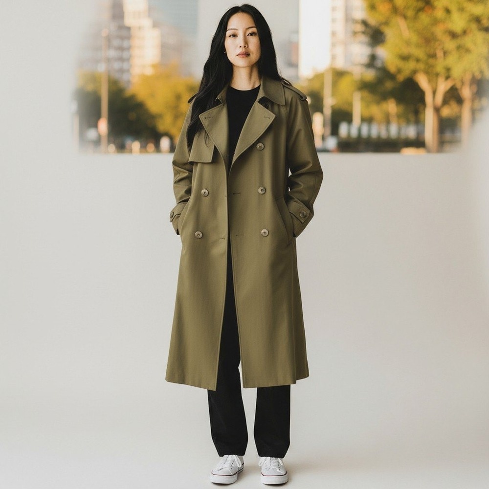 New Ava & Viv Womens Double Breasted Rain Coat Water Resistant Olive Green 2x